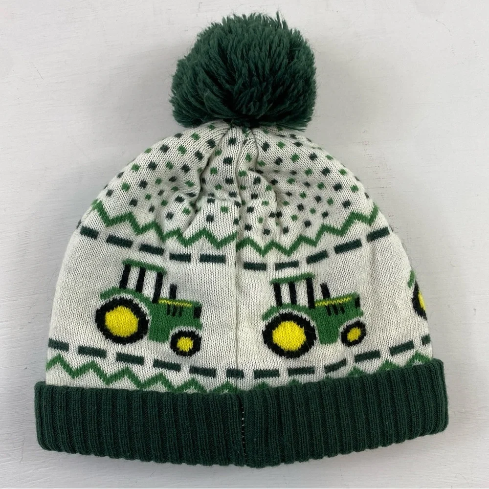 John‎ Deere Tractor Green / White Toddler Winter Beanie Hat Cap Sherpa Liner OS
